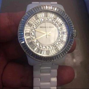 LE White Ceramic MK Baguette Watch